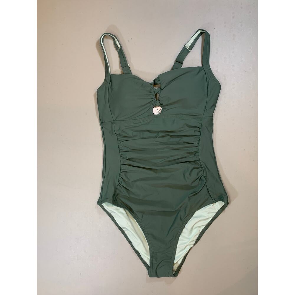 NWT Cupshe Ruched Green One Piece Swimsuit with Adjustable Straps Size Medium
